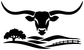 Longhorn ranch icon vinyl decal: black horns, tree, and fence on white