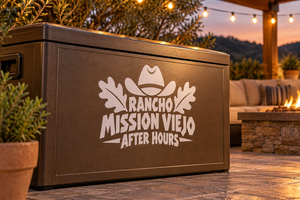 Vinyl decal featuring Rancho Mission Viejo After Hours lettering on a dark surface