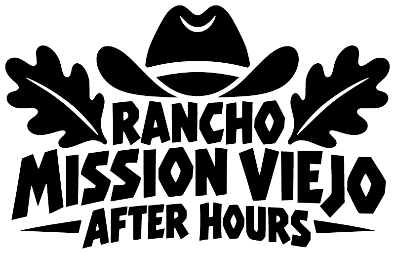 Vinyl decal design: black cowboy hat and boots above Rancho Mission Viejo After Hours text