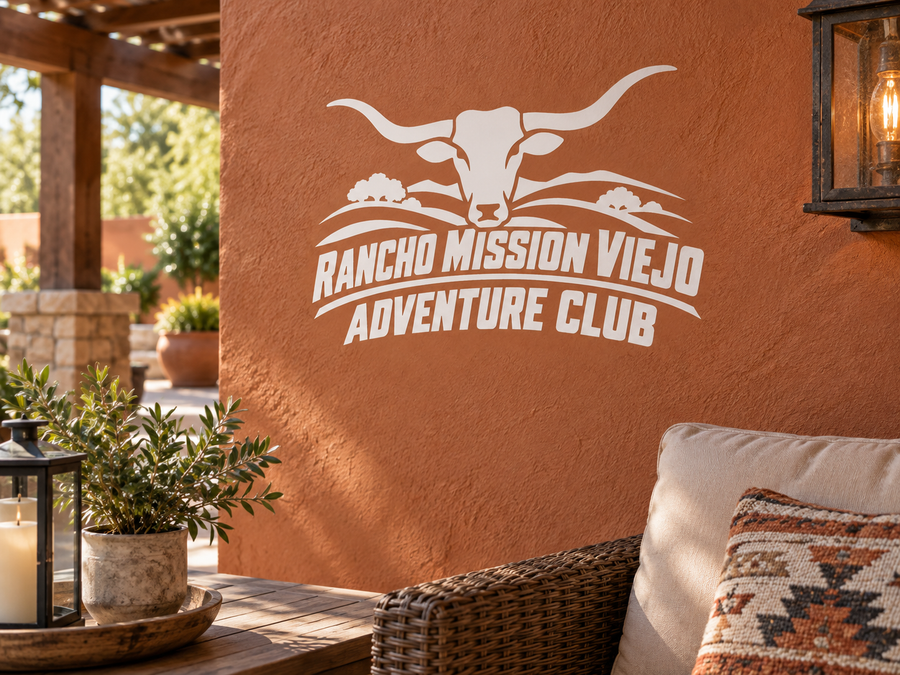 Vinyl decal with bull icon and 'Rancho Mission Viejo Adventure Club' lettering