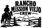 Black Rancho Mission Viejo Crew vinyl decal, large text with ranch fence and cowboy silhouette