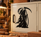Black reaper vinyl decal with scythe silhouette for flat surfaces