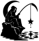 Black fishing-themed vinyl wall decal silhouette with fishing rod and hanging star