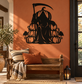 Black reaper vinyl wall decal with scythe and ornate base details