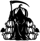 Black reaper vinyl decal silhouette with curved scythe and ornate curled base