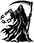 Black hooded reaper vinyl decal silhouette holding chains and scythe