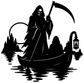 Black reaper silhouette vinyl decal with lantern, scythe, and hooded figure