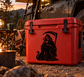 Red cooler with black grim reaper vinyl decal holding a scythe