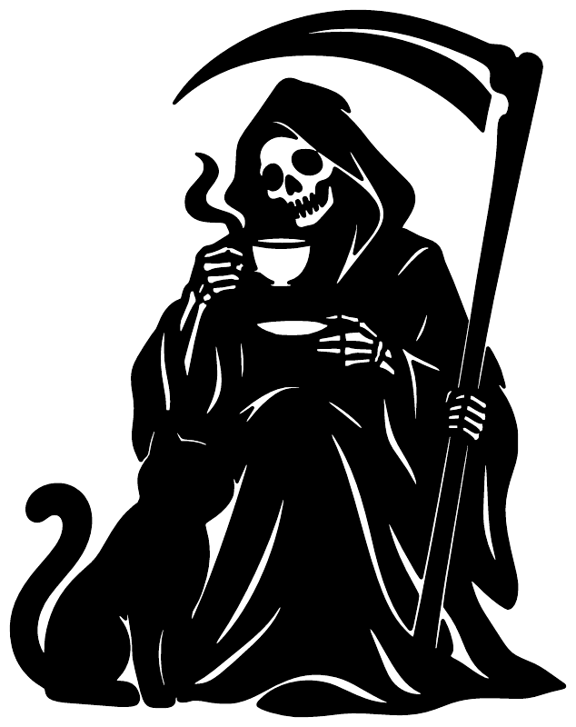Black grim reaper vinyl decal graphic with hooded figure and scythe