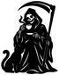 Black grim reaper vinyl decal graphic with hooded figure and scythe