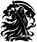 Black reaper scythe emblem vinyl decal with bold silhouette