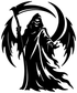 Black crescent-wing reaper vinyl decal with raised scythe, bold silhouette