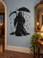 Umbrella rain vinyl decal featuring a reaper under an umbrella with rain streaks