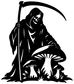 Black vinyl wall decal, hooded reaper skull under arched scythe