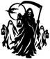 Black vinyl decal featuring hooded reaper with lantern, moon and ghost flames