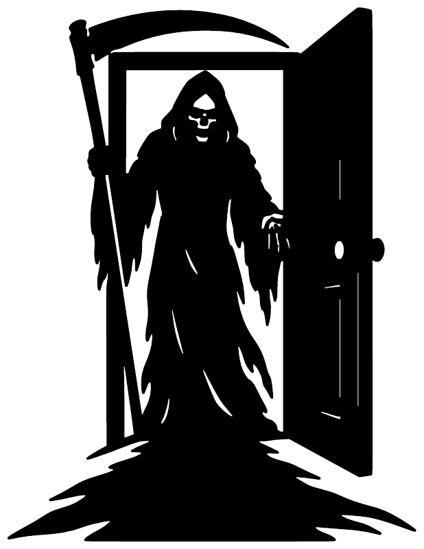 Doorway Shadow Reaper vinyl decal, black reaper silhouette framed by arched doorway