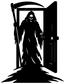 Doorway Shadow Reaper vinyl decal, black reaper silhouette framed by arched doorway