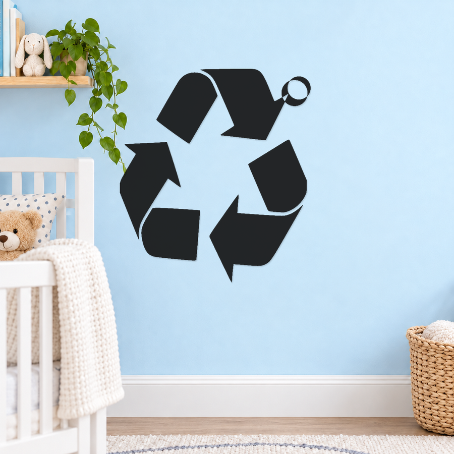 Black recycle arrows vinyl decal with small crescent moon accent