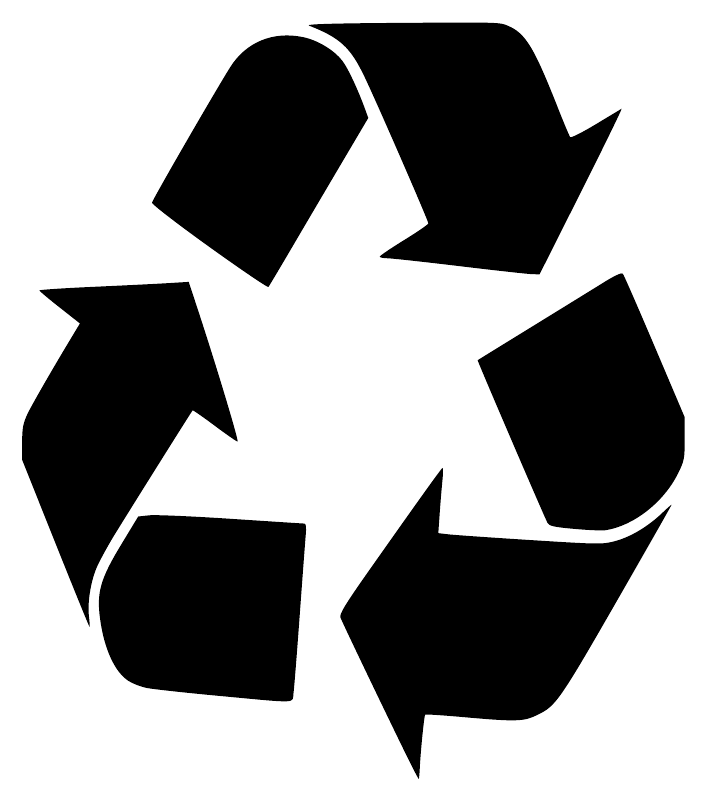 Recycling vinyl decal showing three black loop arrows close-up