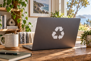 Recycling loop open-center vinyl decal with three arrows for laptops and doors