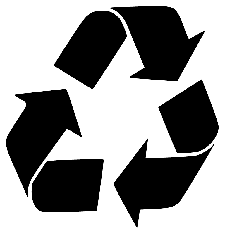 Close-up of black three-arrow recycling loop vinyl decal on white