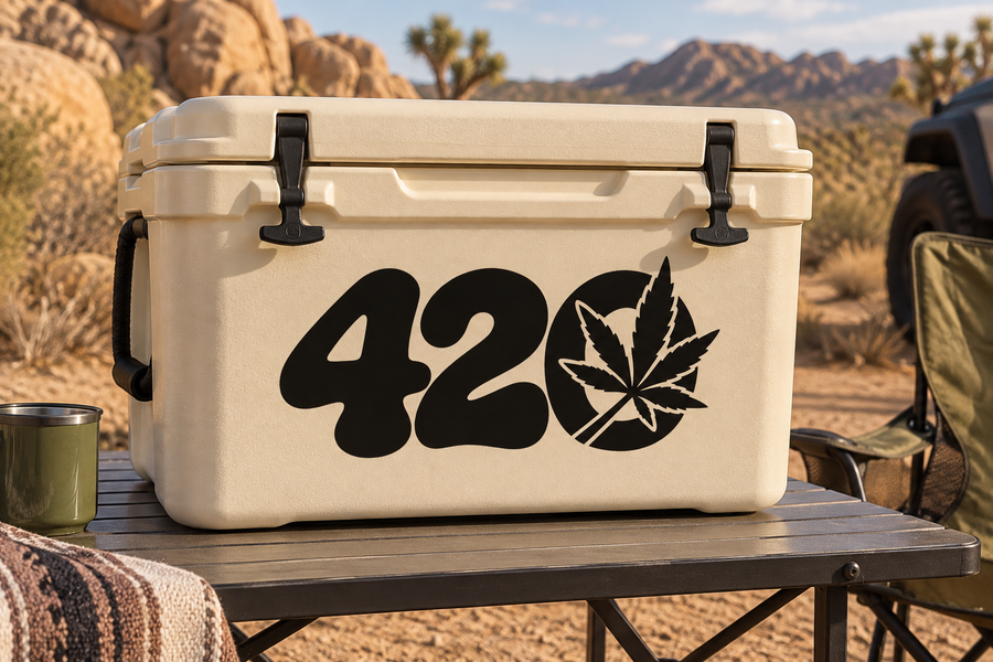 420 vinyl decal with large '42' and cannabis leaf graphic