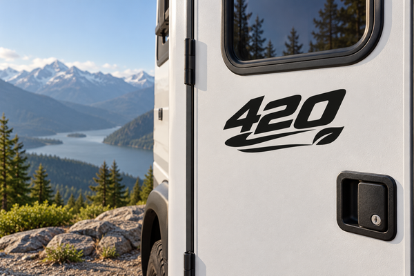Speedline 420 vinyl decal with stylized 420 logo on light vehicle body