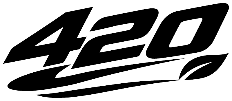 Stylized black 420 vinyl decal graphic with swoosh and leaf