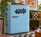 Vinyl decal for 420: bold black "420" with daisy flower icon on a fridge door