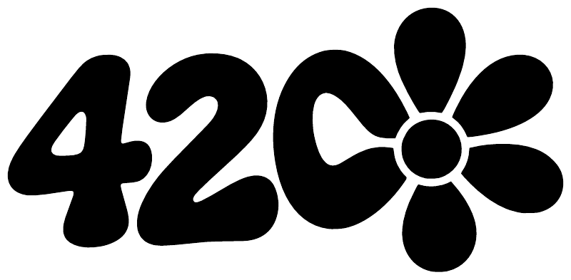 Black "420" vinyl decal with daisy flower icon, close-up