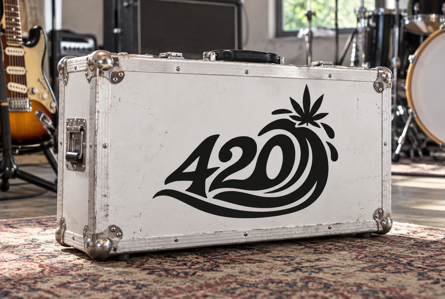 Vinyl decal showing a black 420 design with cannabis leaf above the number.