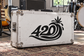 Vinyl decal showing a black 420 design with cannabis leaf above the number.