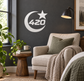 White moon-orbit 420 vinyl decal with star and crescent