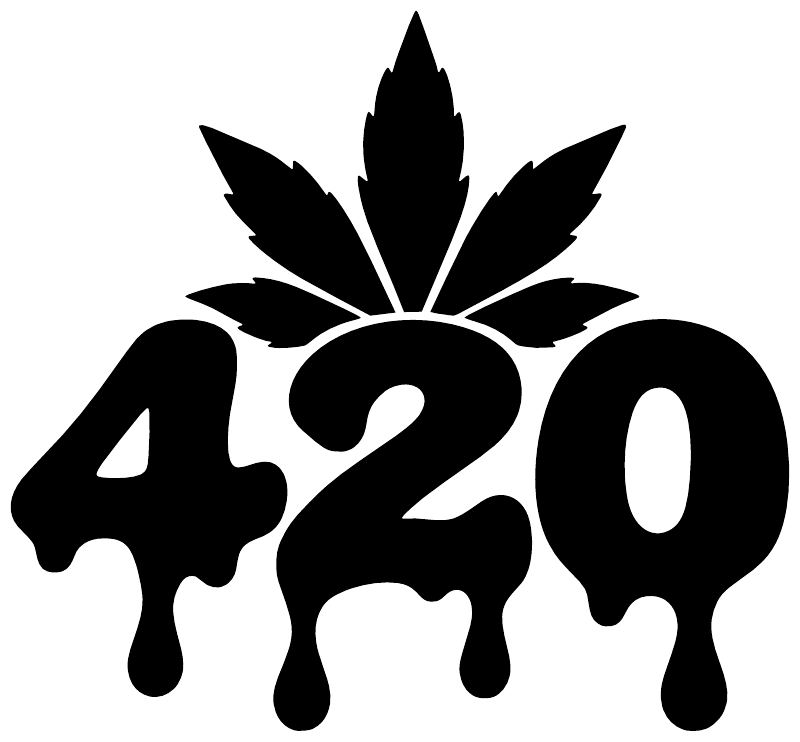 Black 420 vinyl decal with leaf emblem and dripping numerals