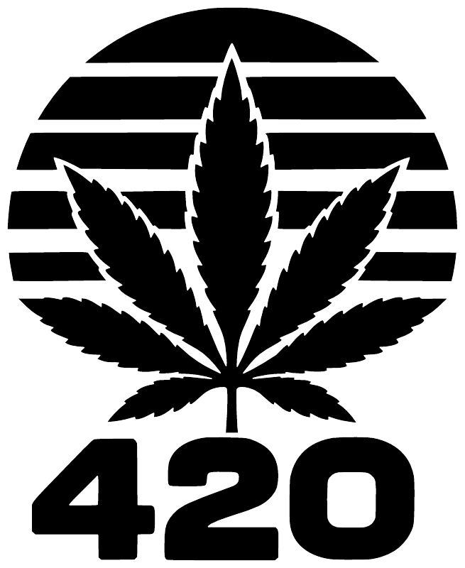 Black 420 vinyl decal featuring cannabis leaf emblem and bold 420 text