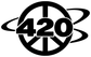 Black 420 peace-orbit vinyl decal close-up, circular peace symbol with orbit rings