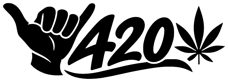 Close-up of black hand 420 and star-leaf vinyl decal graphic on white.