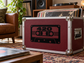 Vinyl decal of red 420 cassette label on dark burgundy background