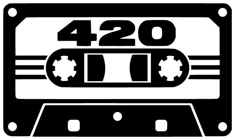 Vinyl decal black and white 420 cassette graphic with gear wheels