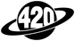 Black-and-white 420 planet vinyl decal with swoosh ring, close-up