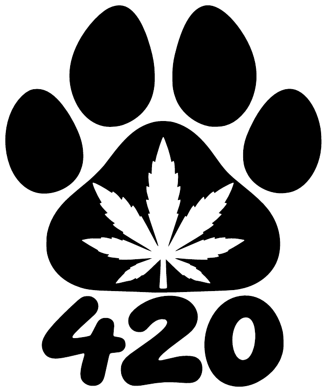 Black paw-print 420 vinyl decal with white cannabis leaf center
