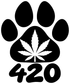 Black paw-print 420 vinyl decal with white cannabis leaf center
