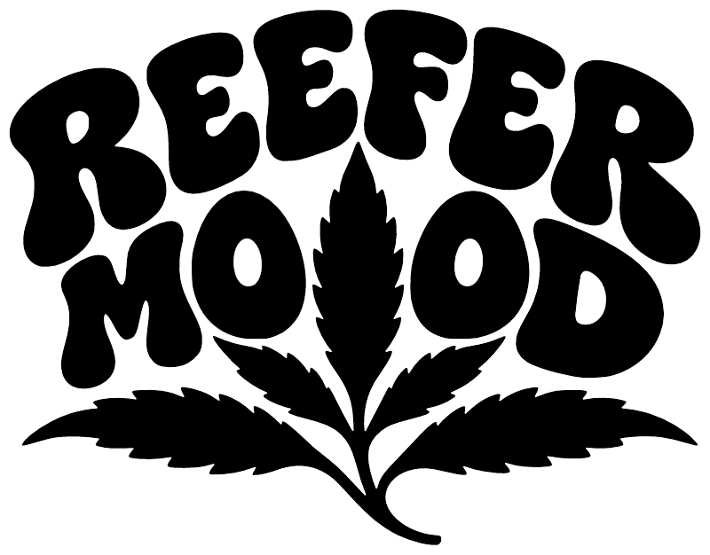 Black REEFER MOJOD vinyl decal design with centered cannabis leaf, sticker cutout