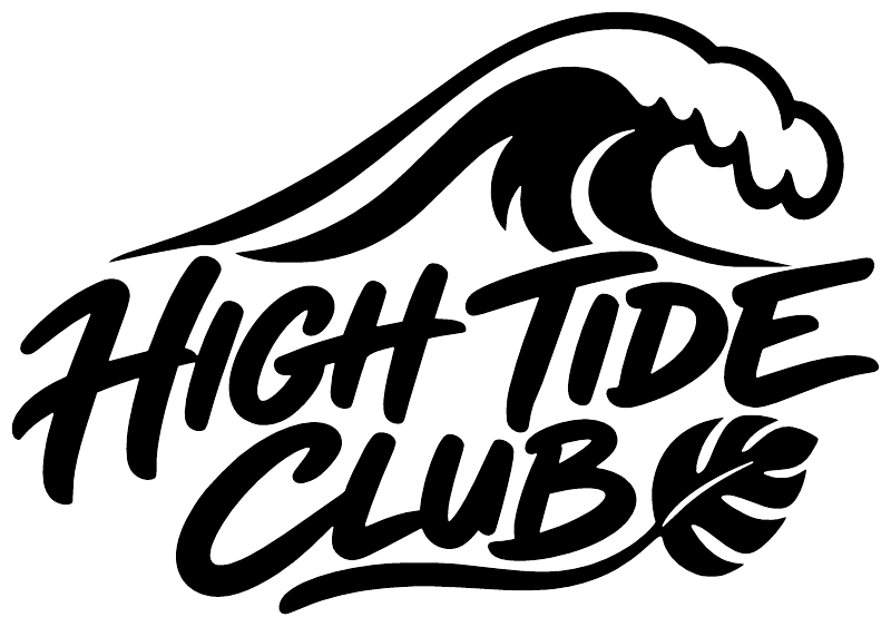 Black vinyl decal “High Tide Club” script with wave graphic