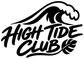 Black vinyl decal “High Tide Club” script with wave graphic