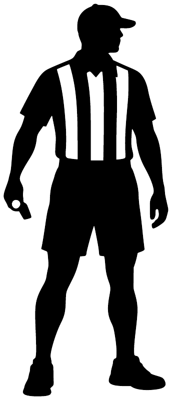 Black referee silhouette vinyl decal with striped referee shirt and whistle