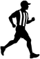 Referee vinyl decal silhouette, black referee with striped shirt and cap running