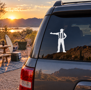 Referee clear direction vinyl decal with pointing referee silhouette on car window