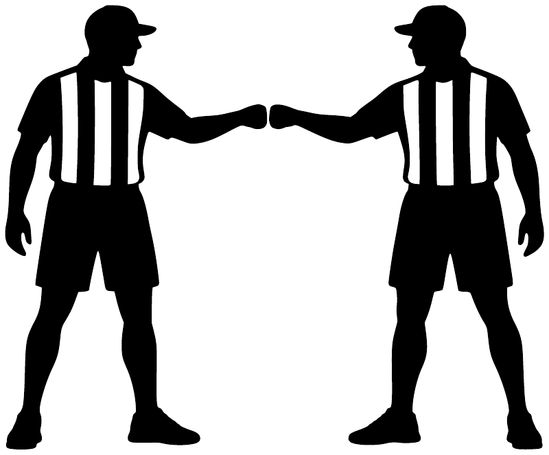 Pair of referee vinyl decal silhouettes with striped shirts, arms outstretched