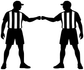 Pair of referee vinyl decal silhouettes with striped shirts, arms outstretched